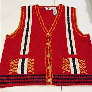 Crazy Horse - small, Navy, Red, Gold Knit Sweater Vest, vintage